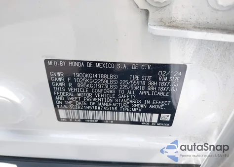 2024 Honda Hr-V 2Wd Sport/2Wd Sport W/O Bsi z USA, uszkodzony, nr VIN 3CZRZ1H57RM745156